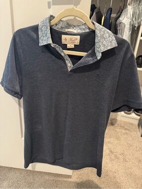Original Penguin Navy Blue Polo with Light Blue Floral Collar